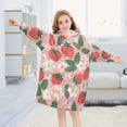 thumbnail image 5 of Dailycode Wearable Blanket Hoodie Oversized Sherpa Flannel Blankets with Pocket for 3-14 Year Old Strawberries Flowers Leaves, 5 of 7
