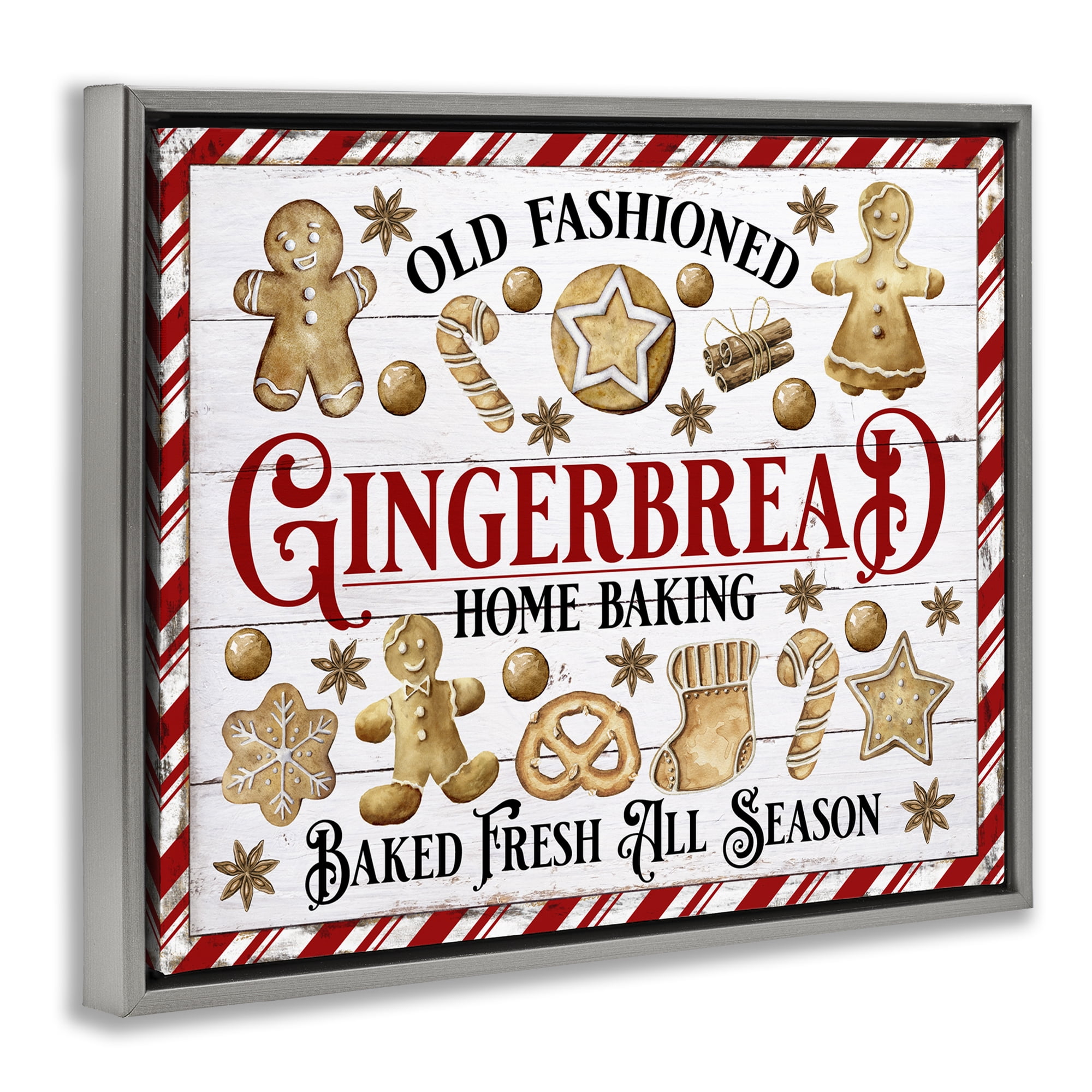 Stupell Industries Old Fashioned Gingerbread Holiday Painting Gray Floater Framed Canvas Art Prints Wall Art, 31 x 25