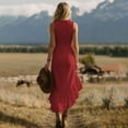 thumbnail image 6 of ChaoHeng Sundresses for Women Summer Dress Solid Hollow Out Sleeveless Midi V Neck Loose Beach Vacation for Red XXXL, 6 of 6