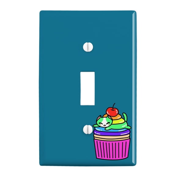 Cute Kawaii Lazy Cat in Rainbow Cupcake Plastic Wall Decor Toggle Light Switch Plate Cover