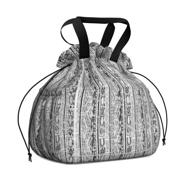 Boho Bohemia Geometric Line Art Drawstring Lunch Bag Women - Drawstring Lunch Bag Insulated for Work Office - Stain-Resistant Large Lunchbags for Women with Multi-Pockets