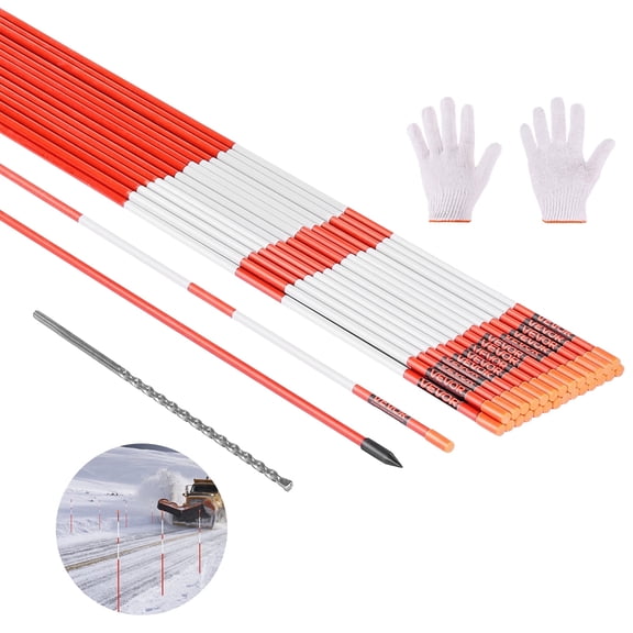 VEVOR Driveway Markers, 20Pcs 58 in Long 5/16 in Dia, Hi-Visibility Driveway Reflectors with 12 in Steel Drill Bits, Reflective Snow Sticks Fiberglass Pole for Parking Lots, Walkways, Snow Plowing