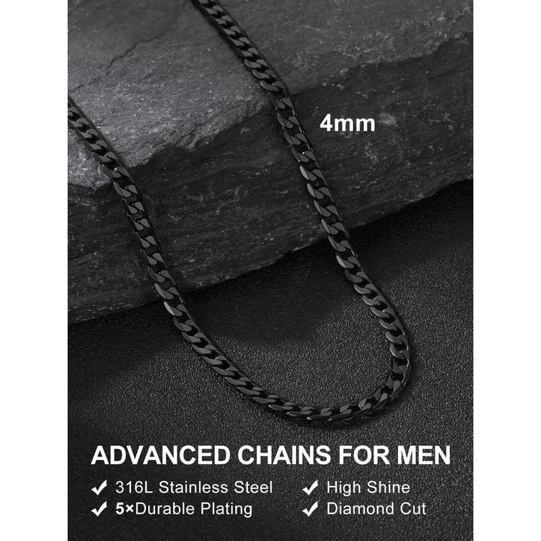 Suplight Black Cuban Link Chain Necklace, 18 Inches photo 5