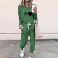 thumbnail image 1 of Puntoco Conjunto de pijama cómodo para mujer, con estampado de letras de invierno, cuello redondo, manga larga, pantalones, ropa informal para el hogar, 1 of 4