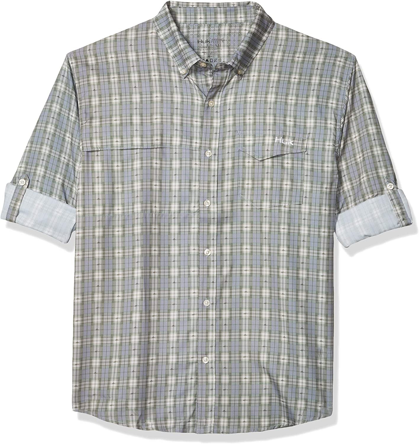 HUK Mens Button Down Casual Tide Point Woven Plaid Long Sleeve Shirt HUK Mens Button Down Casual Tide Point Woven Plaid Long Sleeve Shirt