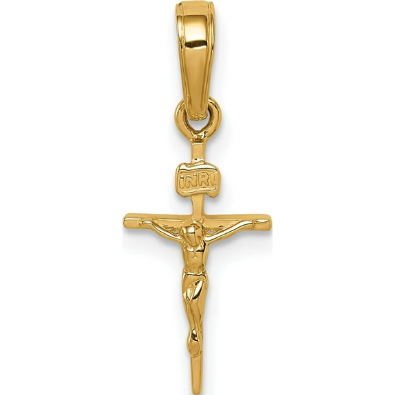 14K Yellow Gold Small Inri Crucifix Pendant (21 X 9) Made In Peru c3894