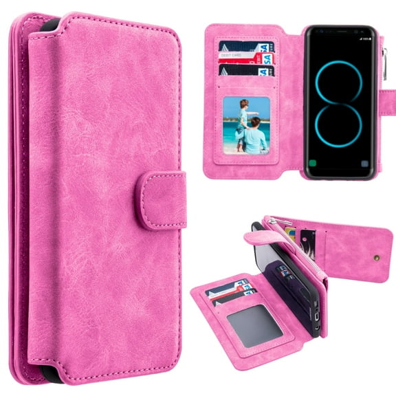 GSA Luxury Flip Leather Wallet Case For Samsung Galaxy S8 Plus - Hot Pink