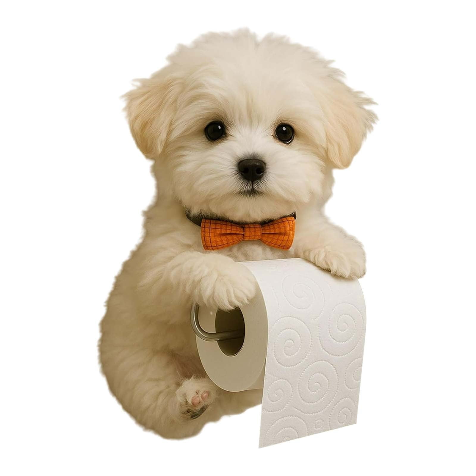 Dog Toilet Paper Holder Wall Mounted Realistic Resin Dog Decor Bathroom Tissue Dispenser Cute Puppy Paper Towel Holder for Pet Lovers Home Decor