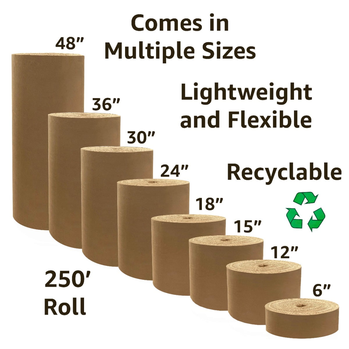 UOFFICE Corrugated Wrap 48" x 250' x 1/8" Thick - B Flute - Brown Cardboard Wrap
