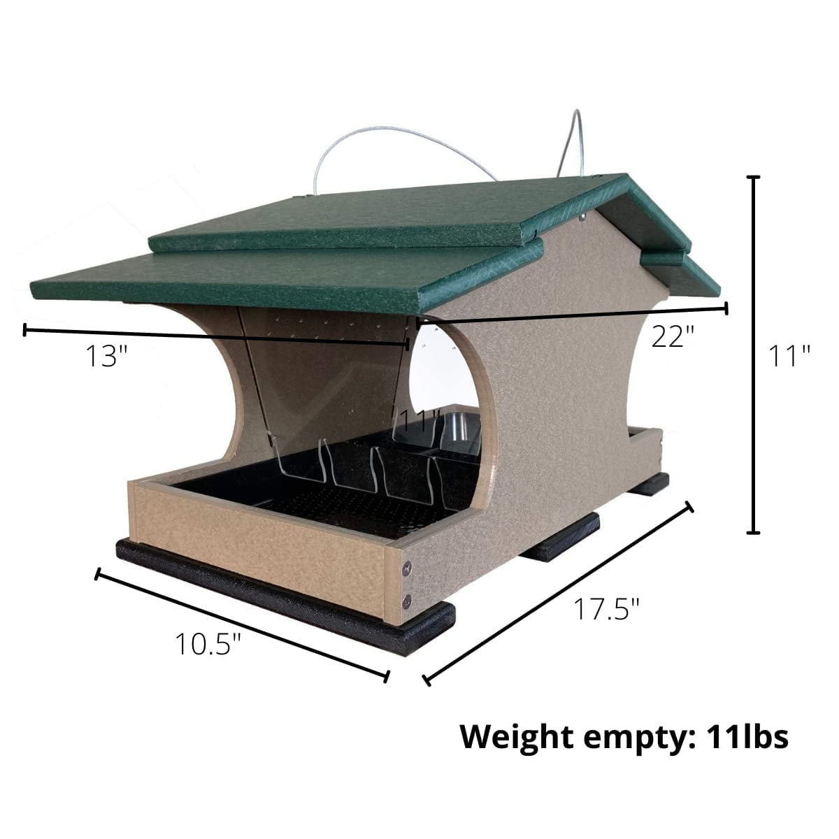 JCs Wildlife Large Poly Hopper Bird Feeder (Green/Tan)
