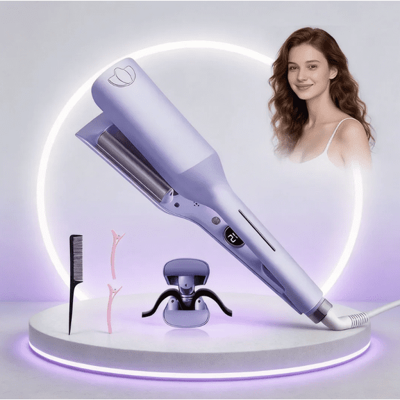 Doulami Hair Crimper, 1.25 inch Ionic 2 Barrel Hair Waver Curling Iron, 30S Heats up Crimper Hair Iron for Long & Short Hair Wide Deep Waves