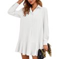 thumbnail image 4 of Long Sleeve Women Casual Button Down Shirt Dress Collared Pleated Swing Mini Dresses, 4 of 6