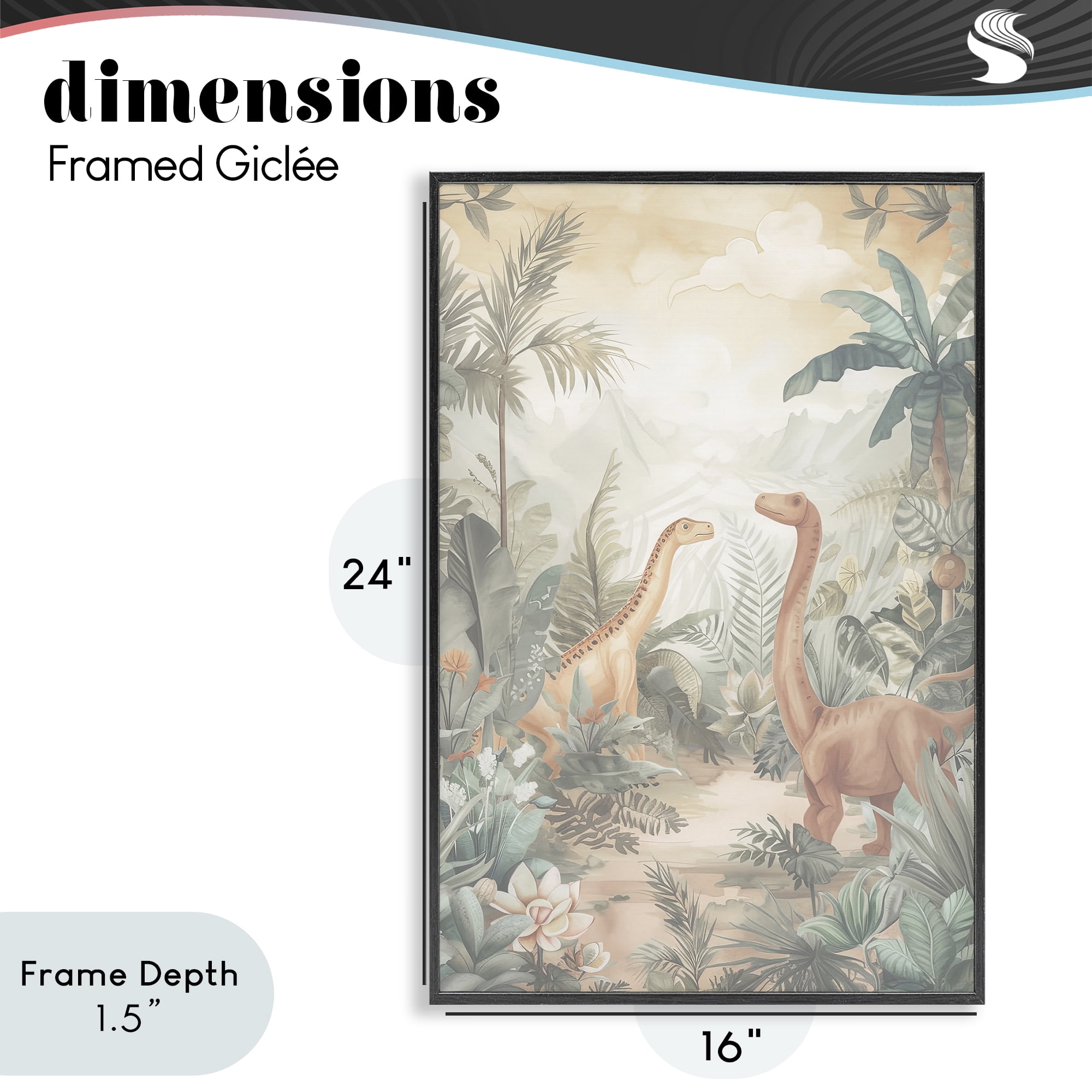 Stupell Industries Muted Dinosaurs in Jungle Black Framed Giclee Art, design by Ray Powers