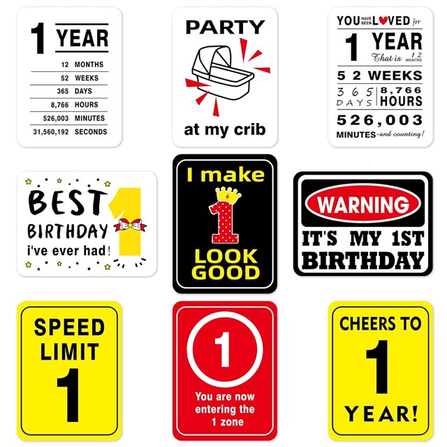 czcpp-1st Birthday Party Decorations - 9PCS Baby First Birthday Banner Centerpieces Signs Card for Newborn Boy Girl 1st Birthday Supplies Happy 1st Birthday Picture Props Wall Window Decor
