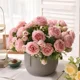 thumbnail image 2 of Ramo de peonías artificiales de seda rosa con 5 cabezas grandes y 4 capullos pequeños para decoración del hogar y la boda, 2 of 5