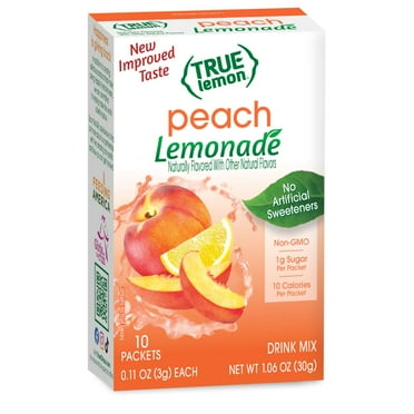 (10 Packets) True Lemon Peach Lemonade Stevia Sweetened, On-The-Go, Caffeine Free Powdered Drink Mix