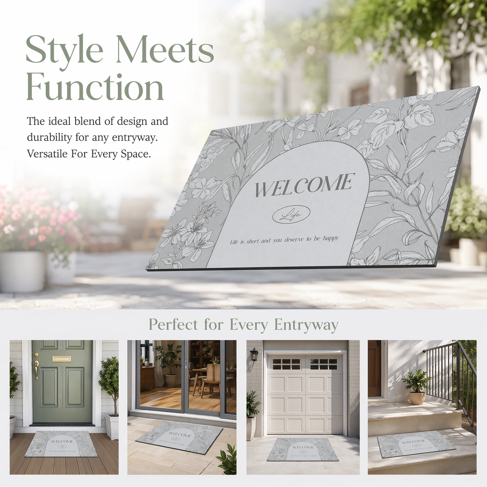Unique Bargains Non-Slip Doormat for Front Door Waterproof Mud Scraper Rug Grey 30" x 18"