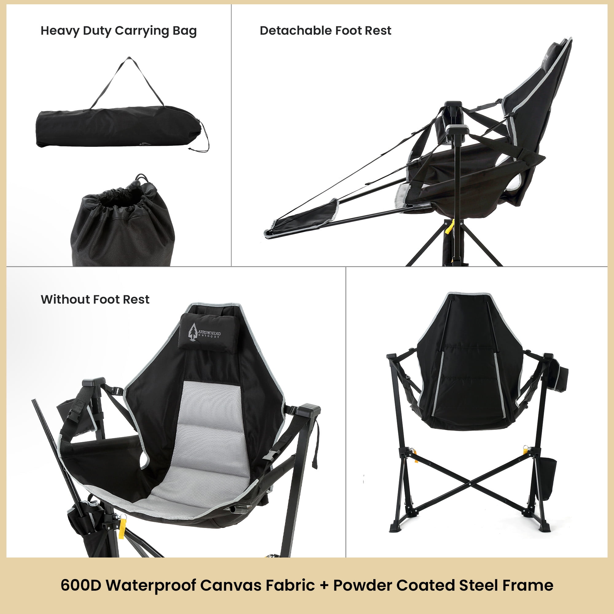 2-Pack Arrowhead Outdoor Folding Camp Hammock Chair with Footrest