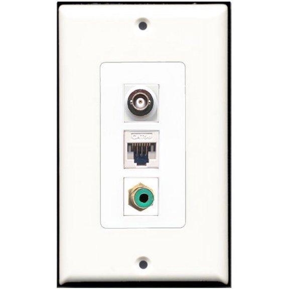 RiteAV - 1 Port RCA Green 1 BNC 1 Cat5e Ethernet White Wall Plate Decorative
