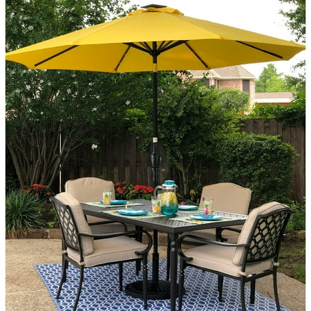 Sun Ray - 9' Round Solar Lighted Umbrella - Taupe