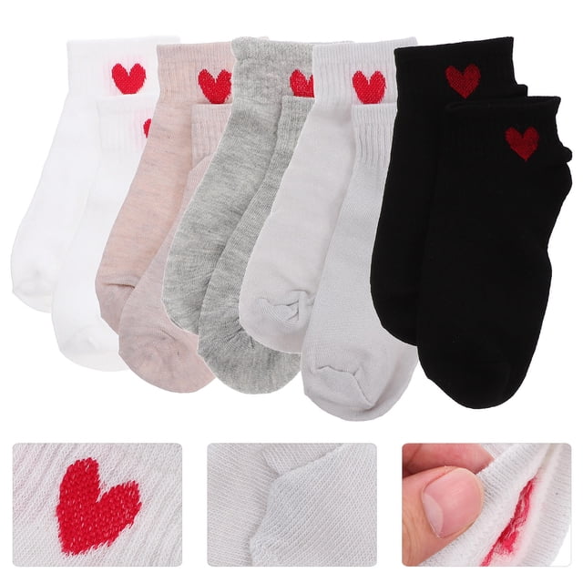 Houderco 5Pares Calcetines Tobilleros De Con Corazones Para Uso Deportivo Y Diario