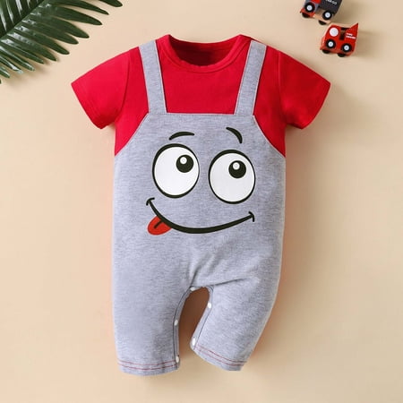 

Jeborah Summer Toddler Baby Girl Boy Child Short-Sleeved Romper Fake Two-Piece Jumpsuit Rollbacks