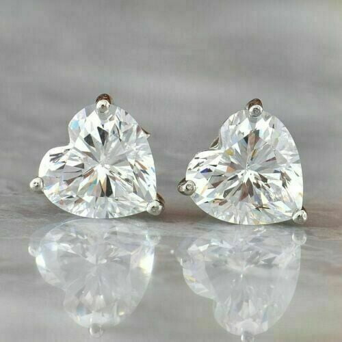 1Ct Heart Cut Lab Created Diamond Women's Earrings Stud 14k White Gold Plated