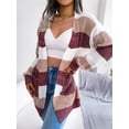 thumbnail image 4 of Suéter tipo cárdigan informal con mangas abullonadas y rayas contrastantes para otoño e invierno, estilo europeo y americano, ropa de mujer, 4 of 6