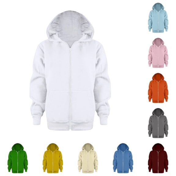 Weebloom Teen Boys Zip Up Hoodies Jacket With Pocket Sweatshirt Color Solid Jackets Long Sleeve Hoodie Tops Kids Coat White 11-12 Years