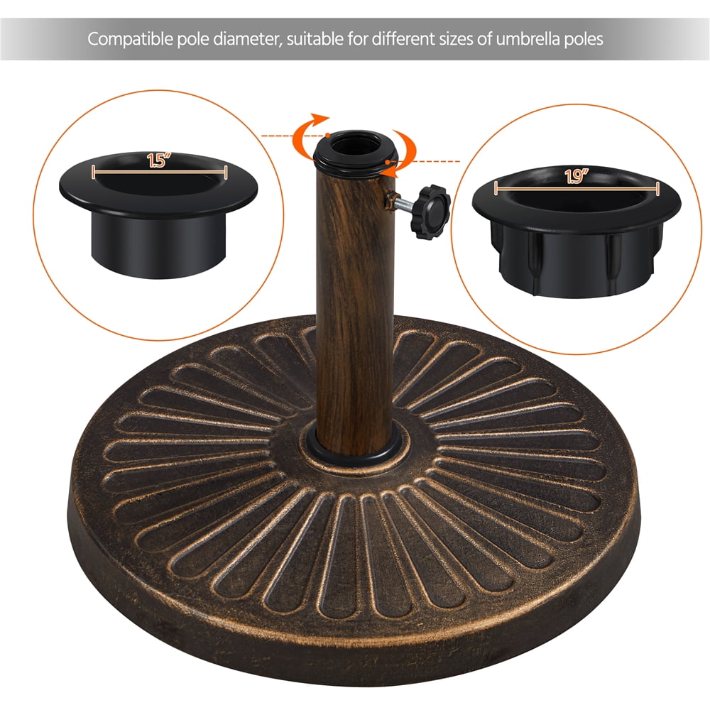 Alden Design 22 lbs Bronze Round Resin and Iron Patio Umbrella Base with Water Resistant