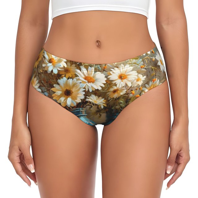 Fotbe Rustic Daisy Mason Jars Calzones Estampados para Mujer – Ropa Interior de Algodón, Cómoda, Suave y Elástica-X-Small