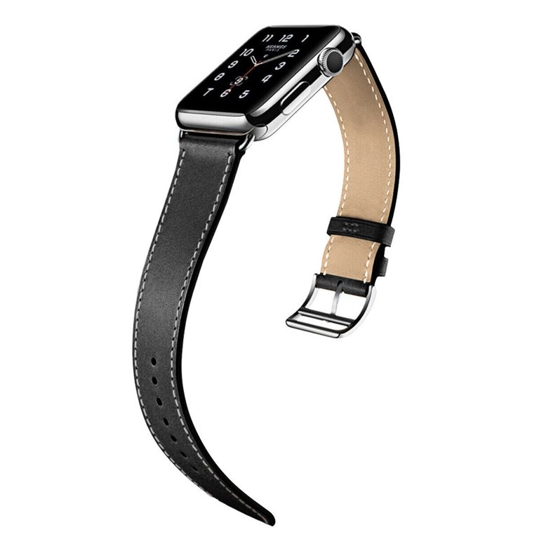 Luxury Black Leather 38/40mm or 42/44mm Apple Watch Band | Speidel 42mm/44mm / Brown Silver Adapter