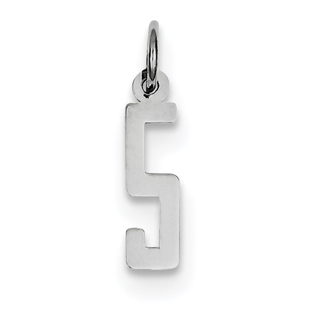 Sterling Silver Rhodium-plated Small Elongated Polished Number 5 Charm QES05 (20mm x 4mm)