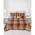 thumbnail image 2 of Quilts Twin Size Bedding Set, Red Brown Plaid Lightweight Quilted Comforter, Modern Abstract Ombre Gingham Checkered Soft Reversible Bedspread Coverlet with Pillow Covers for All Season, 68" x 86", 2 of 7