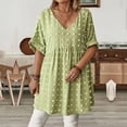 thumbnail image 5 of FRSASU Women's V Neck Tops Casual Short Sleeve T Shirts BasicHairball Embellishment Loose Fit Dressy Tees Yellow XL(XL), 5 of 7