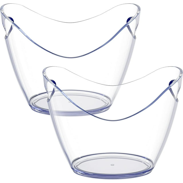 Cubo de hielo - Cubo de champán acrílico transparente con asas fáciles de transportar - Bueno para hasta 2 botellas de vino o champán (paquete de 2)