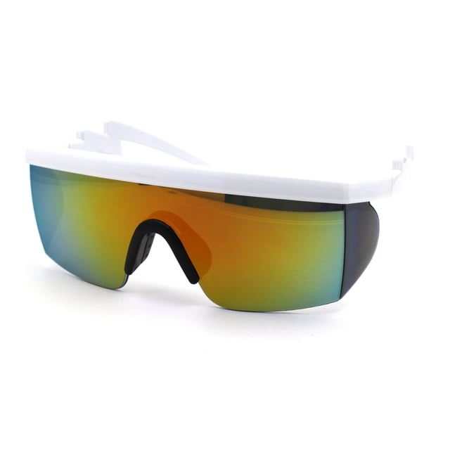 Robotic Flat Top Half Rim Lightening Bolt Arm Shield Sunglasses White Orange