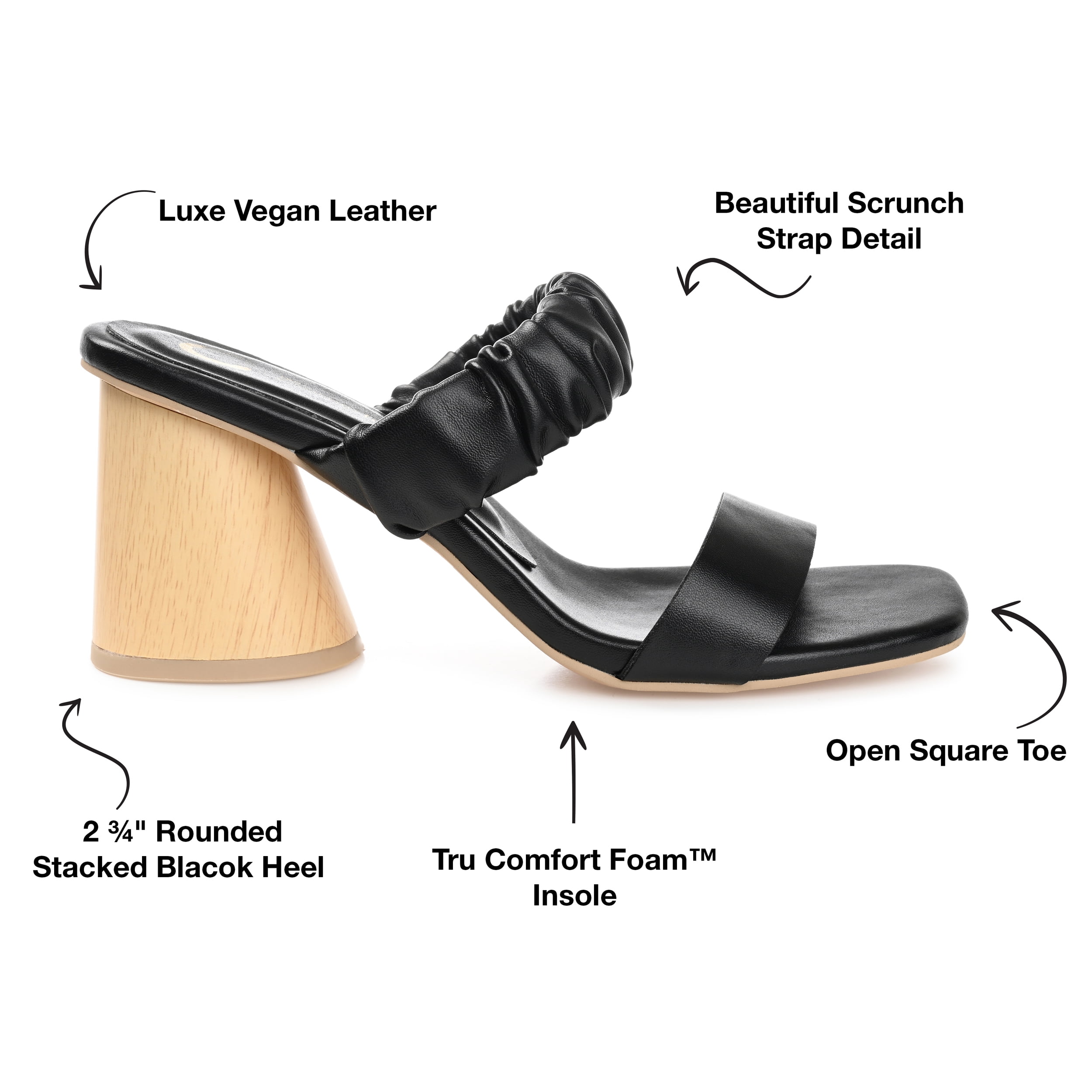 Journee Womens Fayth Open Square Toe Block Heel Sandals