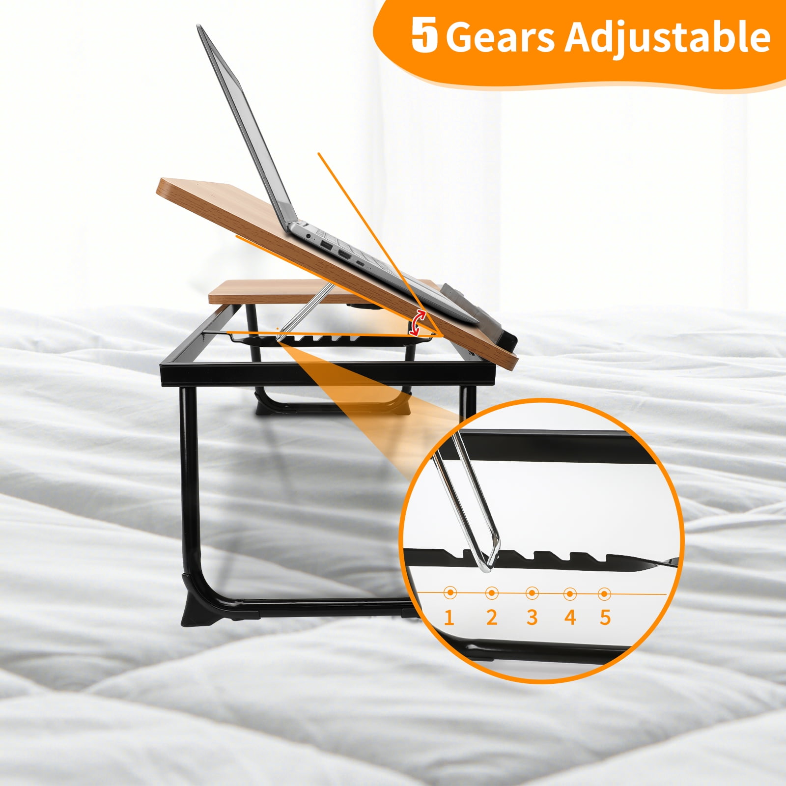 Laptop Bed Tray Table, WLRETMCI Adjustable Foldable Lap Desk for Bed and Sofa, Laptop Desk Notebook Stand for Eating Breakfast, Reading Book