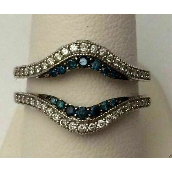 Hitanshu Jewels 2Ct Blue CZ Wedding Enhancer Wrap Ring Women's 14K White Gold Finish