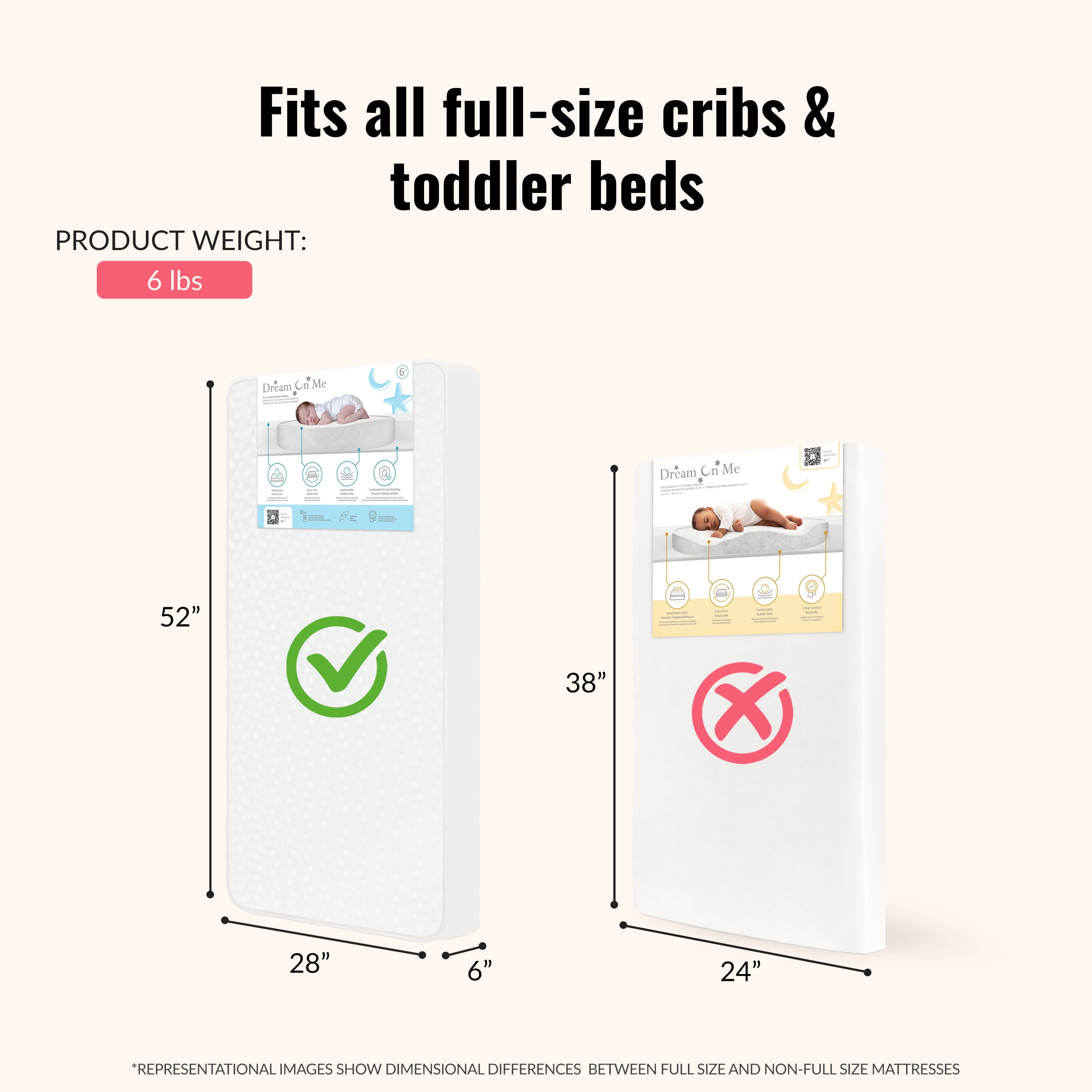 Dream On Me, Breathable 6 Inch Full Size Firm Foam Crib and Toddler Bed Mattress