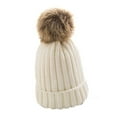 thumbnail image 2 of Eosunjian Women Winter Solid Color Pompom Knitted Beanie Hat Thick Warm Stretch Ski Cap, 2 of 11