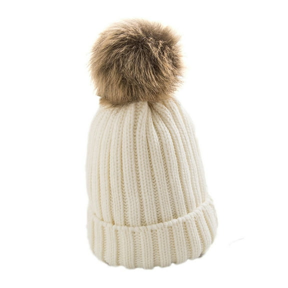 Ayyufe Women Winter Solid Color Pompom Knitted Beanie Hat Thick Warm Stretch Ski Cap