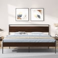 PORKISS King Size Wood Headboard Vintage Metal Platform Bed, Walnut ...