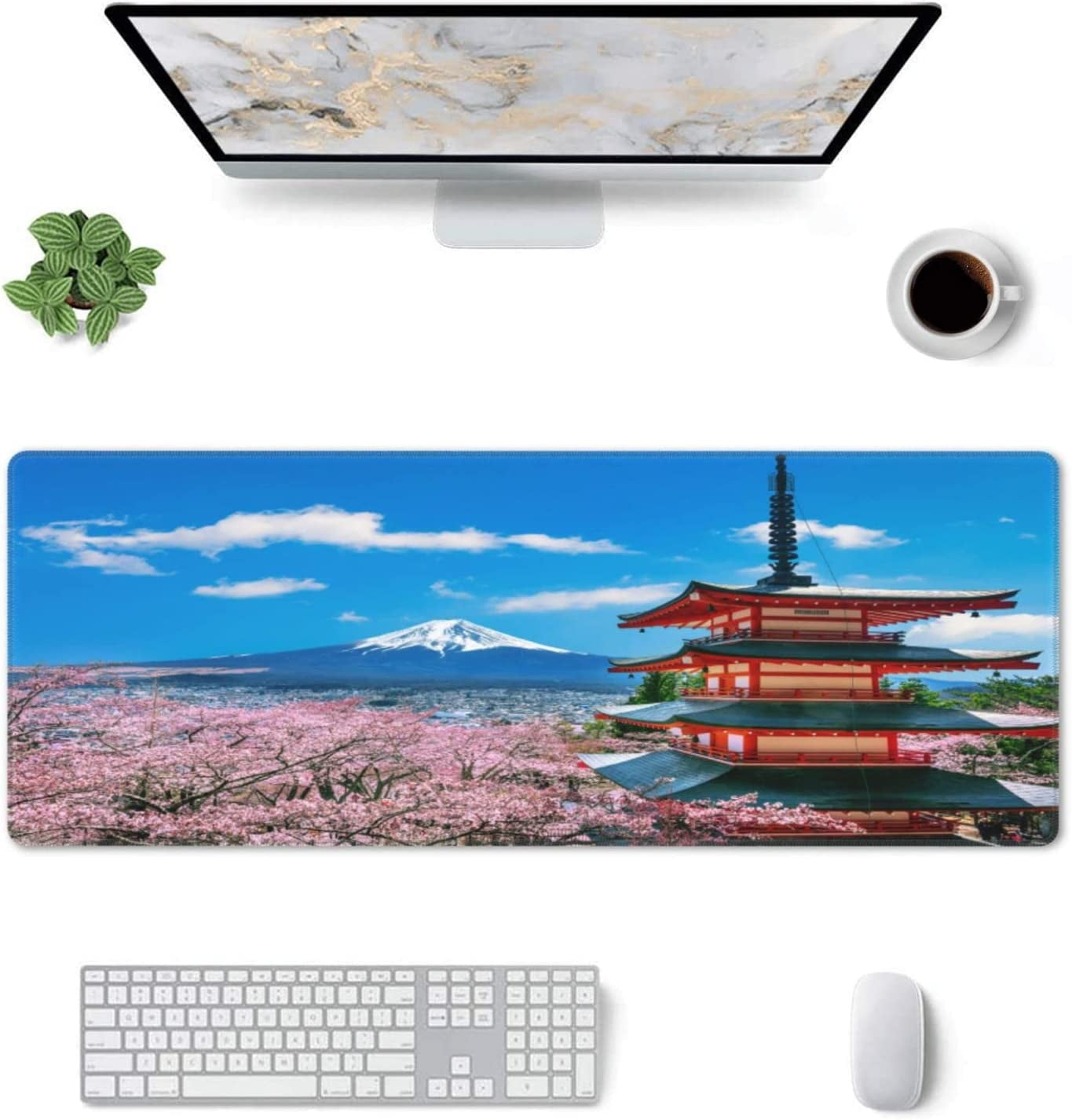 Cherry Blossom Mouse Pad XXL - Computer/Laptop Deskpad (31.5 x 11.8 Inches, 4MM Thick) Waterproof/Nonslip Base/Stitched Edges | Office/Gaming XL Mousepad XL Desk Pad, Full Desk Mousepad