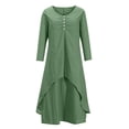 thumbnail image 4 of Chbgutlmr Cotton Linen Dresses for Women 3/4 Sleeve Round Neck Irregular Hem Button Maxi Dress Casual Loose Summer Trendy Dress, 4 of 8