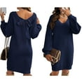 thumbnail image 2 of Women Backless Tied Long Lantern Sleeve Pullover Sweaters Fall Winter Trendy Clothes Royal Blue XL, 2 of 7
