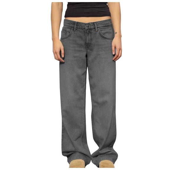 Cmfcve Women Boyfriend Jeans High Waisted Button Zipper Wide Leg Denim Pants Vintage Stretchy Baggy Straight Pants with Pocket