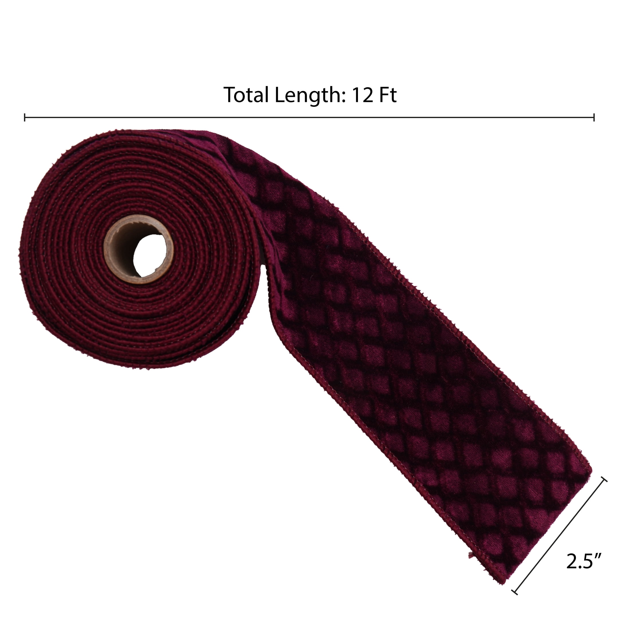 Burgundy Diamond Pattern Velvet Christmas Ribbon, 2.5" x 12', by Holiday Time