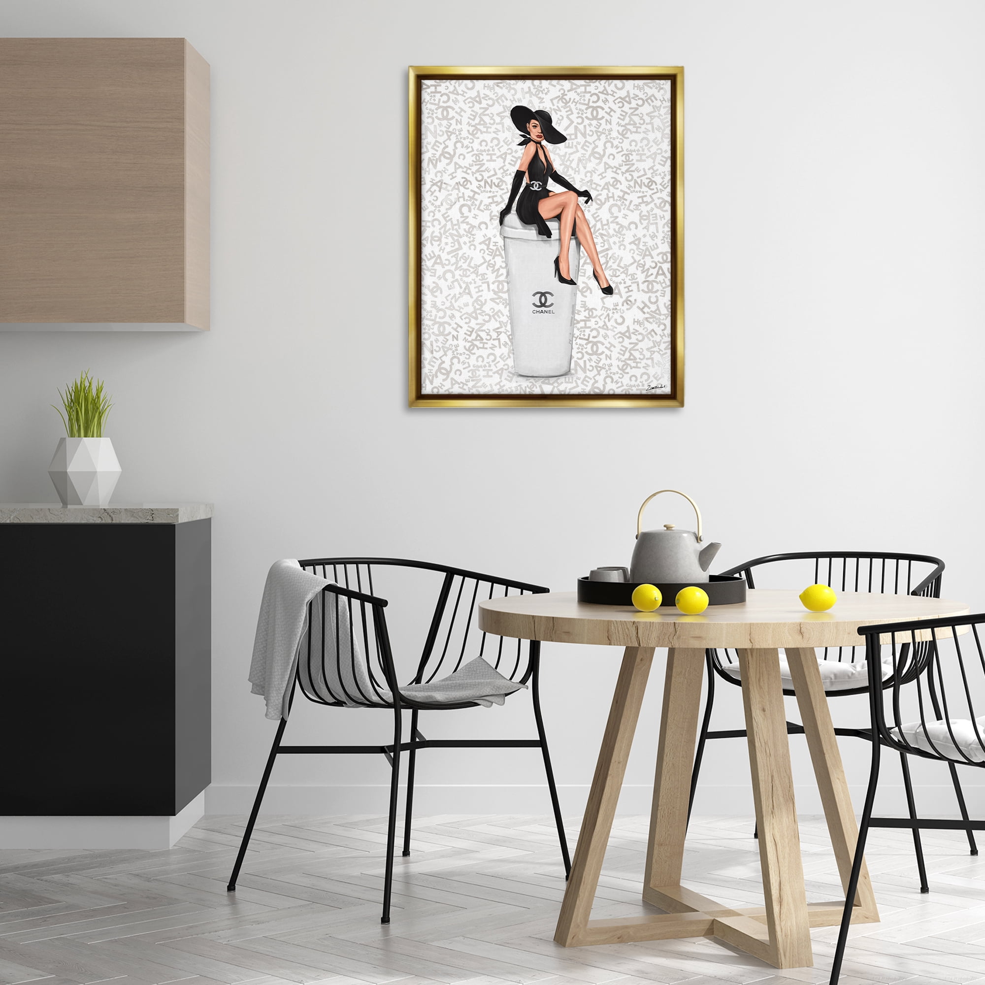Stupell Industries Lavish Woman & Coffee Beauty & Fashion Painting Gold Floater Framed Art Print Wall Art, 25 x 31